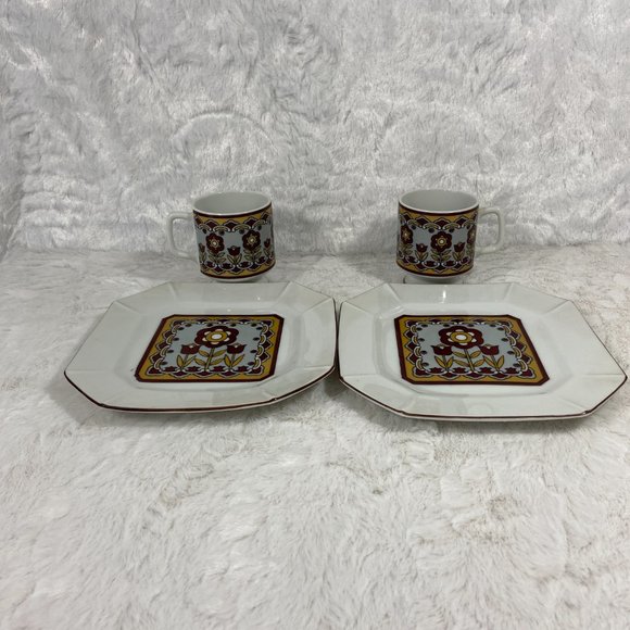 Vintage 2 sets Small Plate Teacup Retro Floral 70's - Picture 4 of 8